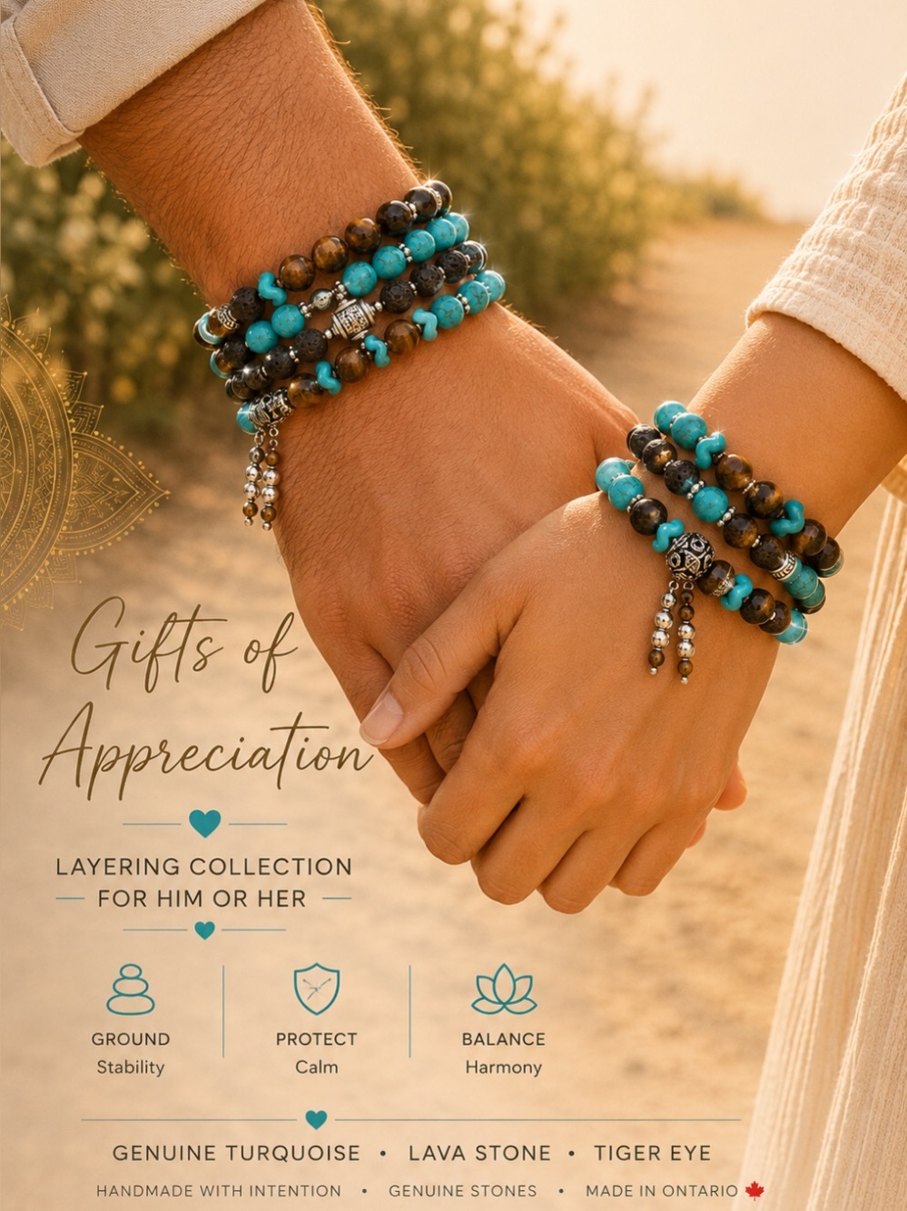 Genuine Turquoise Bracelet, Lava, Matt Tiger eye stretch, unisex